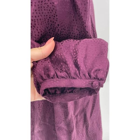 INTERMIX NWT Nadia Purple Pure Silk Jacquard NWT V-neck Midi Dress US 8 - Picture 9 of 15